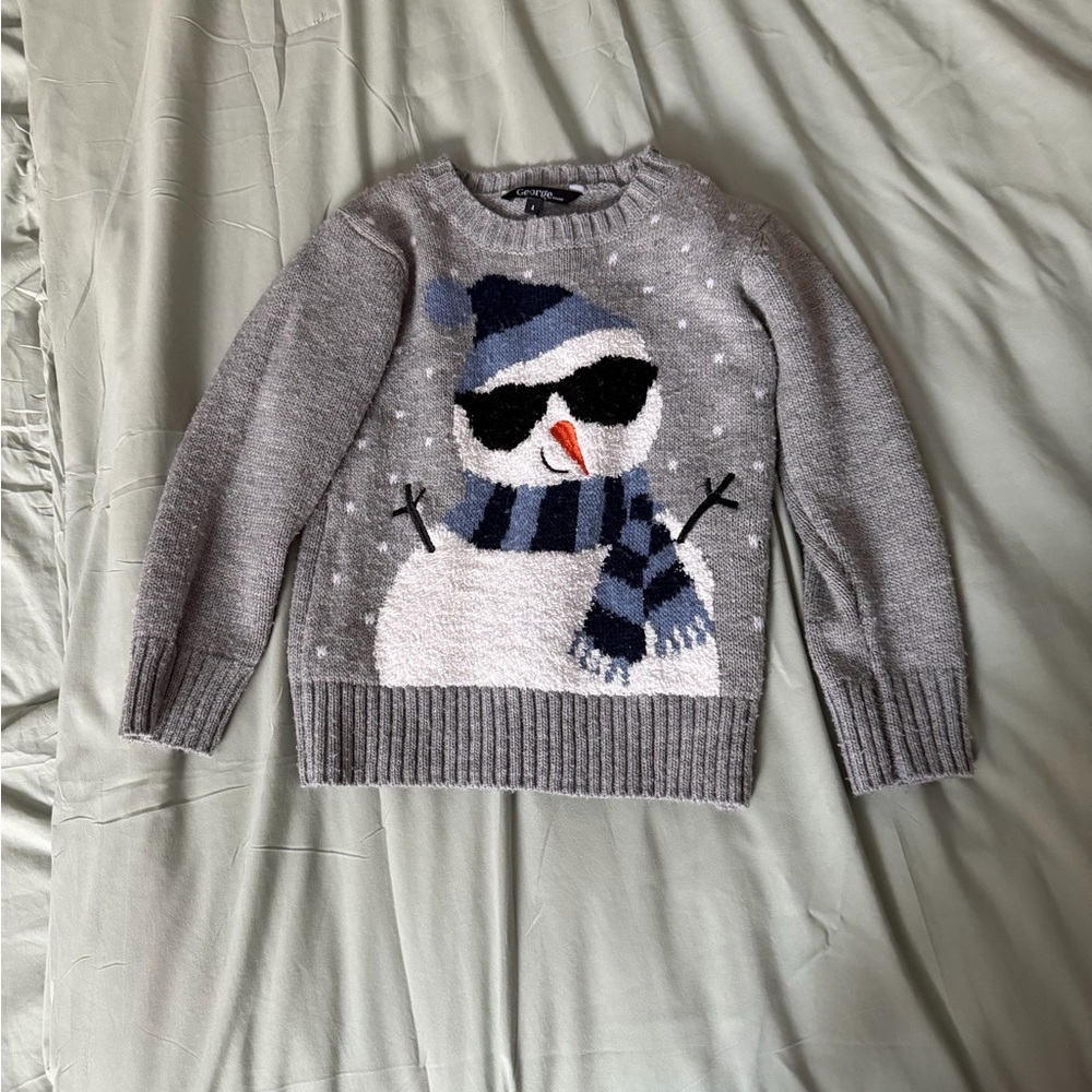Kids George Gray Snowman Crewneck Sweater 4T